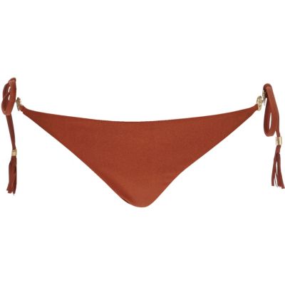 Brown tie side bikini bottoms